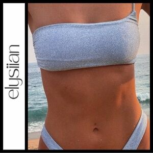 Elysiian Malibu One-Shoulder Glitter Bikini Top~ Ice Blue